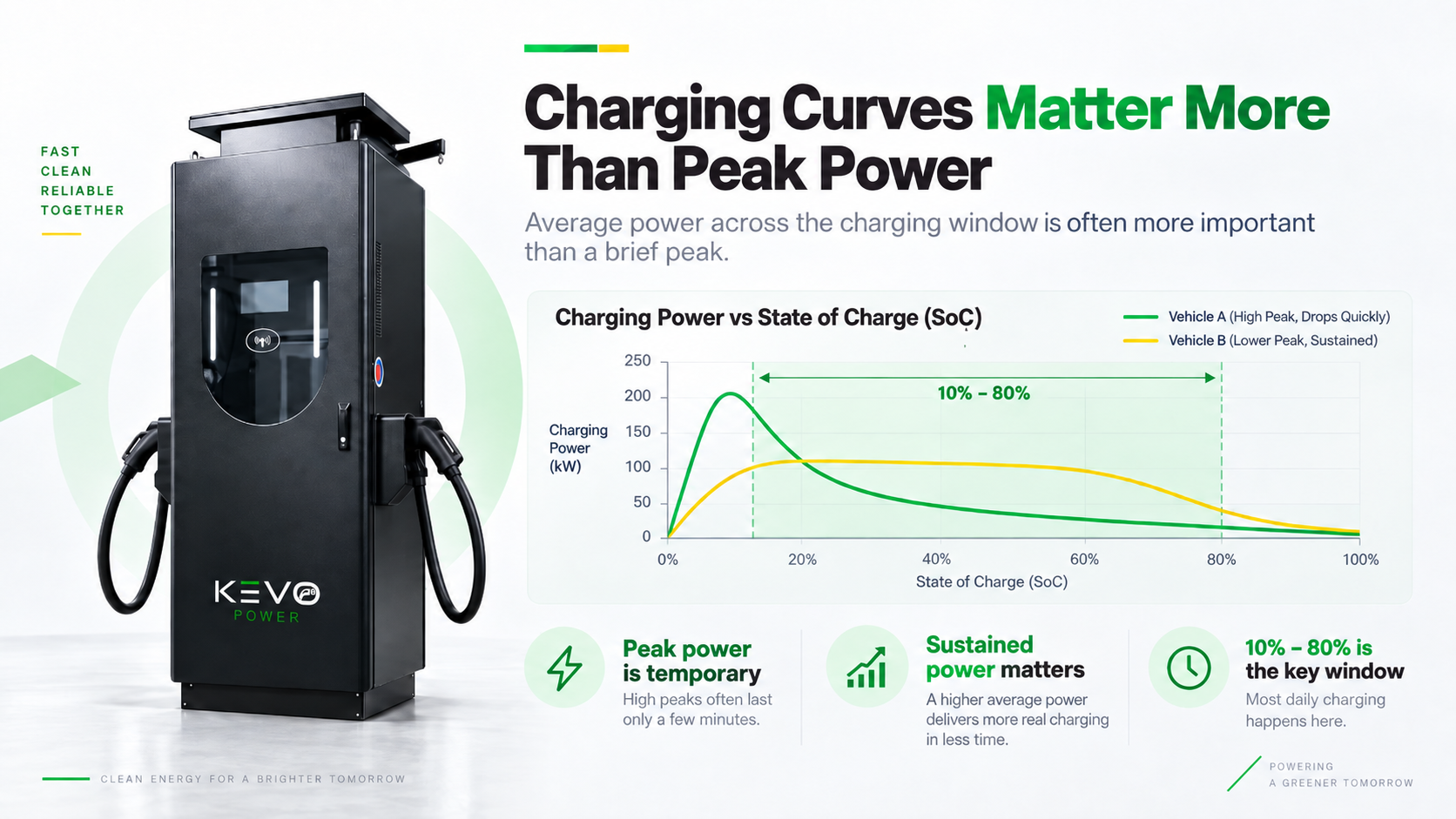 EV charging curves comparing brief peak power with sustained charging power