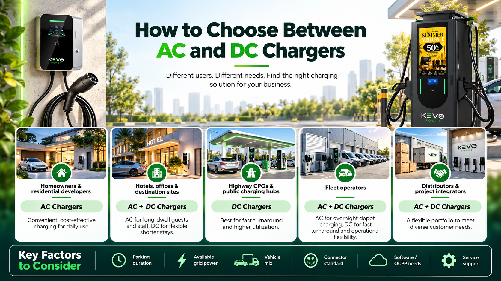 How businesses choose between AC and DC chargers by site and user type