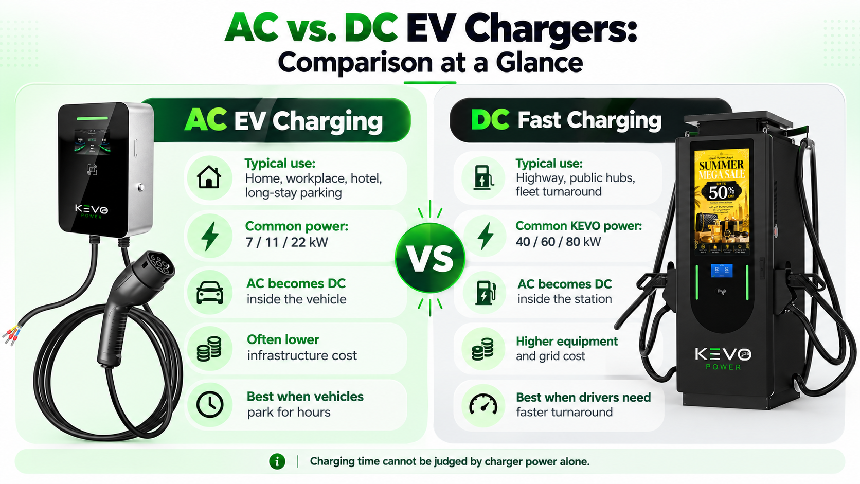 AC versus DC EV chargers comparison for use cases, power and infrastructure