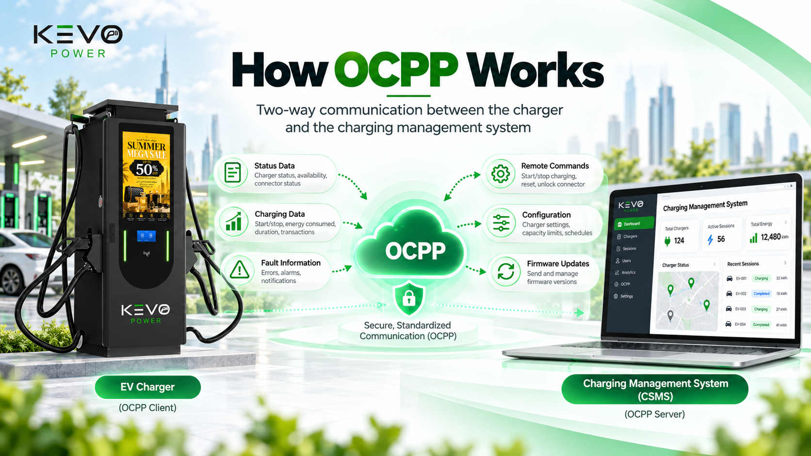 How OCPP connects an EV charger with a charging station management system