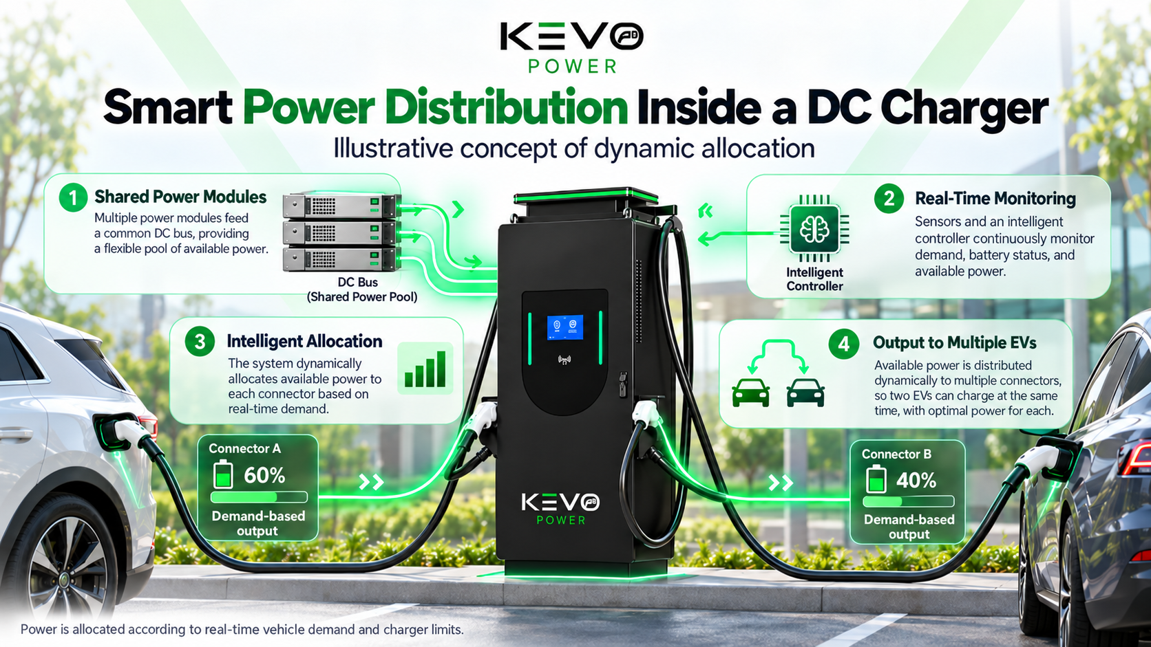 Smart power distribution inside a dual-gun DC charger