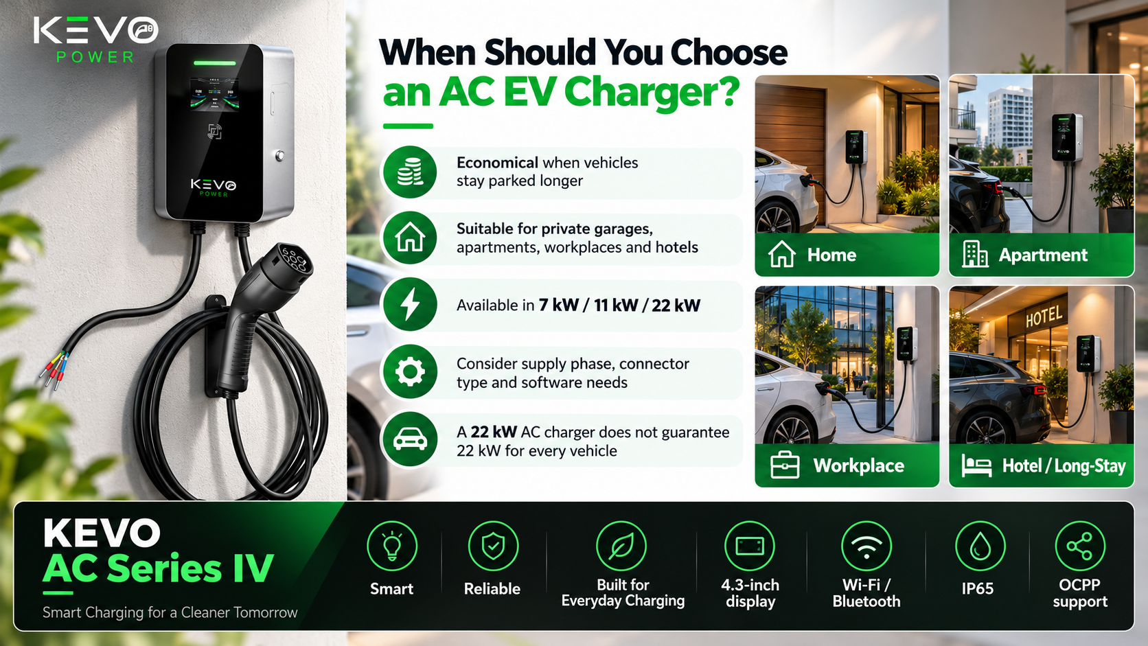When to choose an AC EV charger for homes, apartments, workplaces and hotels